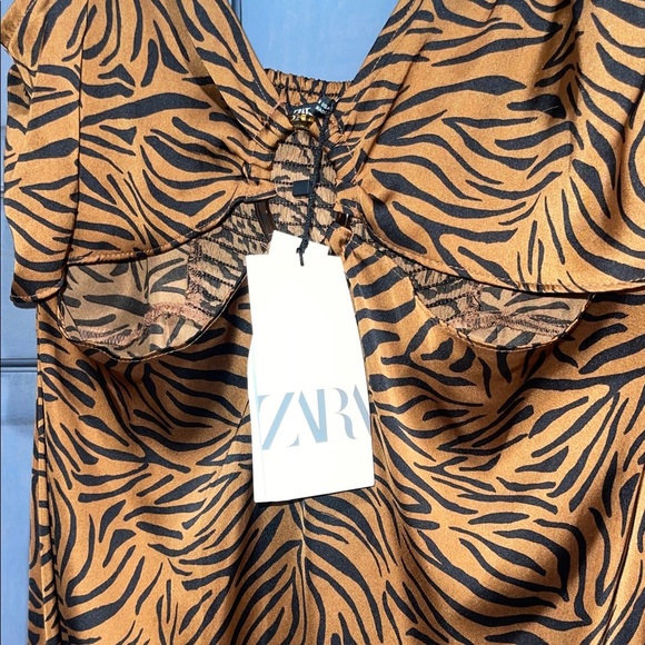 Zara Brown Zebra Print Maxi Dress XL NWT - Picture 7 of 13